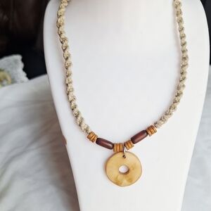 Vintage Hemp Necklace with Wood Beads